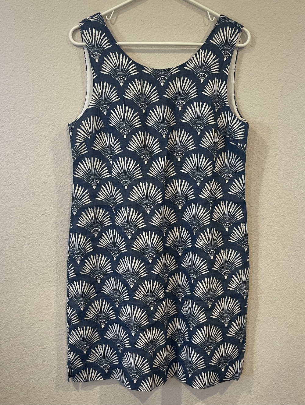 HIHO Womens Blue White 100% Linen Cotton Lined All Over Printed Sleeveless Dress